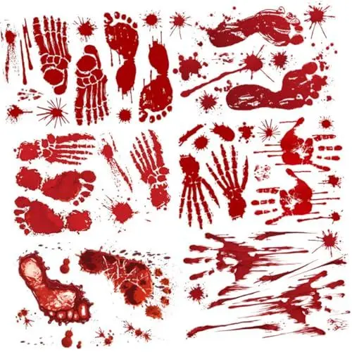 Produktbild: RORPOIR Halloween 6 Stücke Hand Fußabdruck Wandaufkleber Realistische Tropfende Wandtattoos Einfach Keine Beschädigung Zufällige Stil