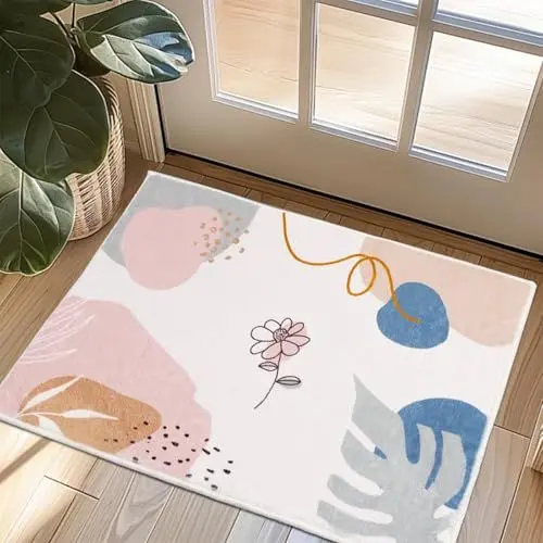 Produktbild: Rosa Fußmatte Innen 40x60cm, Boho Waschbar Fussmatte Eingangsteppich innen, Schmutzfangmatte rutschfest, Kurzflor Türmatte Innen Teppich für Eingang, Haustür, Flur, Küche, Schlafzimmer