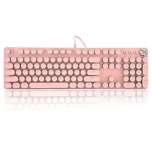 Produktbild: Rosa Gaming-Tastatur, Runde Tastenkappen, Mechanische Tastatur, Retro-Punk-Schreibmaschinentastatur, Rosa und Weiße Hintergrundbeleuchtung, USB Verkabelt, für Computer(Rosa Punk)