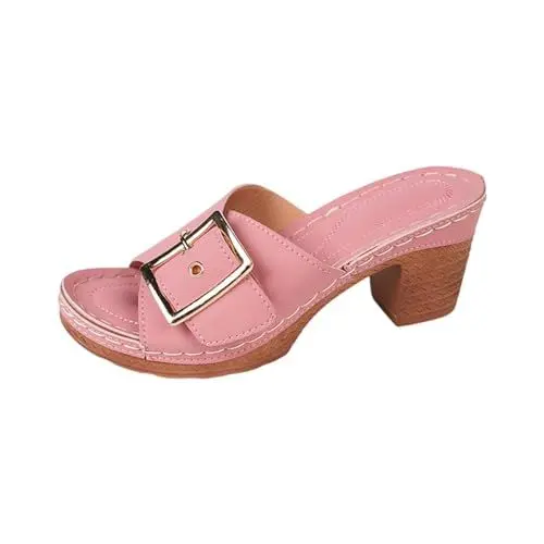 Produktbild: Rosa Hausschuhe Pantoletten Hausschuhe Herren Frauen Strand Slope Heel Hausschuhe Hohl Casual Hausschuhe Slope Bottom Schuhe Retro Sandalen Pantoffeln Warm Hausschuhe Herren Geschlossen (Pink, 43)