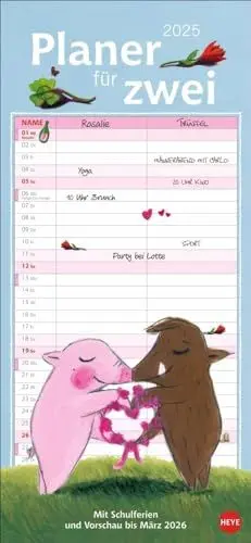 Produktbild: Rosalie & Trüffel Planer für zwei 2025: Wandplaner für 2. Partnerkalender mit 2 Spalten. Terminkalender mit niedlichen Illustrationen des bekannten Schweine-Duos. Wandkalender für 2 Personen