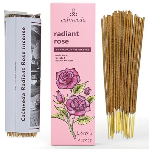 Produktbild: Rose räucherstäbchen bio qualität duft - (80 weihrauch stäbchen) Holzkohlefreies räucherstäbchen geschenkset mit Upcycled-Blumen | Romantischer räucherstäbchen Set zur Förderung von Liebe und Fürsorge