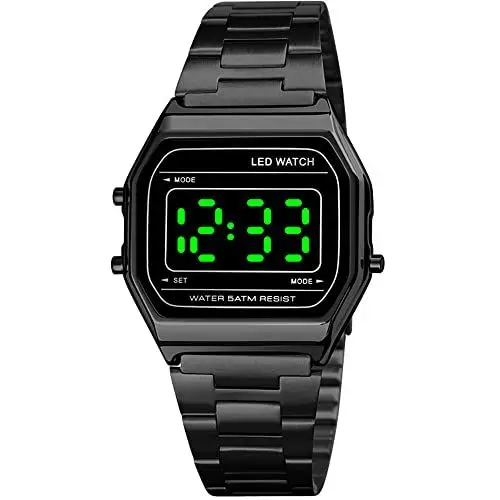 Produktbild: ROSEBEAR Luxus Business Uhr,Unisex Digital Armbanduhr Freizeit Sport Digitaluhr 50m wasserdichte Elektronische Uhr LED Leuchtuhr (Black)