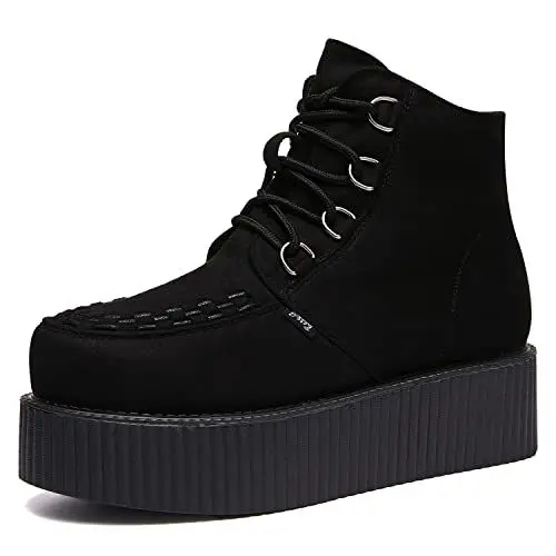 Produktbild: RoseG Damen Schnürsenkel Flache Plateauschuhe High Top Creepers Boots Schwarz Size41