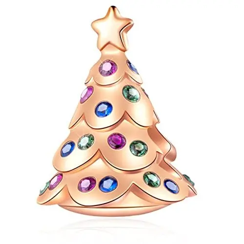 Produktbild: Rosegold Weihnachtsbaum Charms mit bunten CZ, passt Pandora Weihnachts Armband, 925 Sterling Silber Weihnachtsornament Christmas Tree Perlen, Geschenke für neues Jahr/Weihnachten
