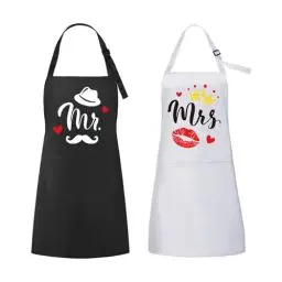 Produktbild: ROSEMO 2 Stück Mr. & Mrs Küchen Schürze, Paare Küchenschürze mit Verstellbar Nackenbügel & 2 Tasche, Hochzeitsgeschenke für Brautpaar, Paare Geschenk Schürze für Valentinstag Hochzeit Verlobung