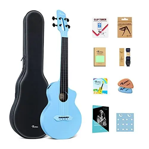 Produktbild: Rosen Nova concert Ukulele Erwachsene für Kinder Ukulele Anfänger Kit 23 Zoll Reise Ukulelen mit Kofferriemen Kapodaster und Plektrum (Blau)
