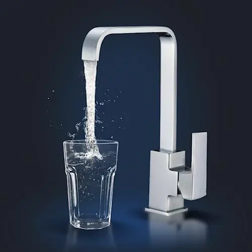 Produktbild: Rosenhahn & Söhne Juist 200 Küchenarmatur 360° Drehbarer Wasserhahn Küche - Armatur Küche (Chrom) - 2-fach verstellbare Spültischarmatur + Anschlussschläuche