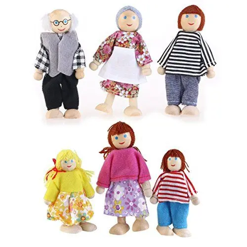 Produktbild: ROSENICE 6 Stück Holzpuppen Spielzeug Cartoon Familie Puppen für Kinder Spielhaus Geschenk (zufällige Farbe)