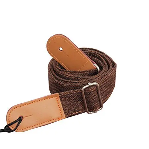 Produktbild: ROSENICE Ukulelegurt Country Style Baumwolle Gurt mit Leder Enden Tragegurt für Ukulele Bass Kleine Gitarre (Kaffee)