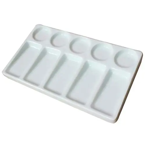 Produktbild: rosenice 10-Well rechteckige Form Porzellan-Palette Keramik Aquarell auslaufsicher Malerei Palette (weiß)