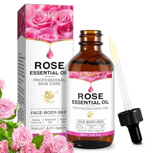Produktbild: Rosenöl Gesicht 60ML Rose Oil mit Vitamin C Serum Anti-Aging-Falten Gegen dunkle Flecken und müde Haut Feuchtigkeitspflege für Gesicht, Körper, Haut
