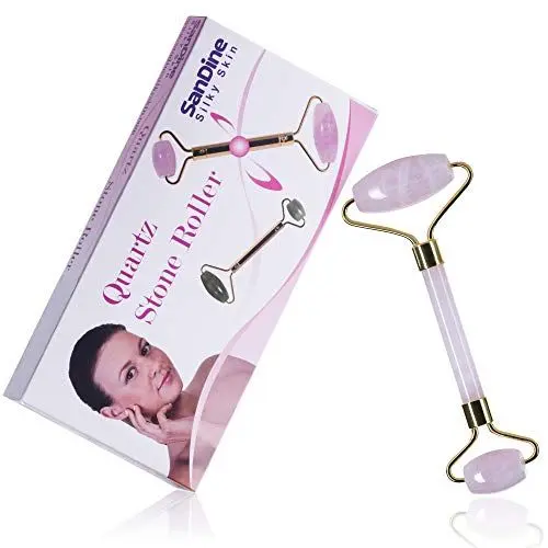 Produktbild: Rosenquarz Roller für Gesicht - Rosenquarz Jade Roller 100% natürlich - DIY mit abnehmbaren Köpfen - Gesichts Roller für Schwellungen der Augen - Rose Quarz Roller - von Sandine