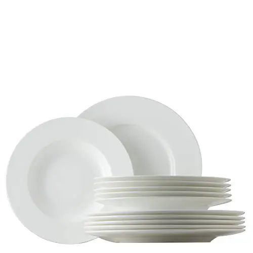 Produktbild: Rosenthal Jade White Tafelservice, Set 12-tlg., Bone China, Weiß, Speiseteller Ø 27, cm und Suppenteller Ø 23,4 cm, Spülmaschinenfest, Mikrowellengeeignet, Set für 6 Personen