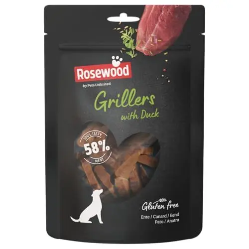 Produktbild: Rosewood Grillers mit Ente – Zarte Hundesnacks mit 58 % Entenfleisch – Natürliche Zutaten, glutenfrei & ohne künstliche Zusätze – 100 g