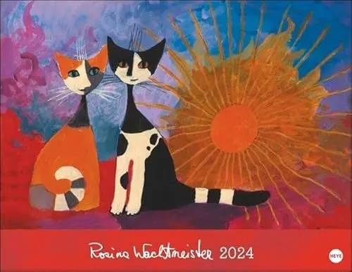Produktbild: Rosina Wachtmeister Posterkalender 2024. Hochwertig gestalteter Wandkalender mit Gold- und Silberfolienprägung. Katzenmotive in einem Posterkalender als dekorativer Blickfang.