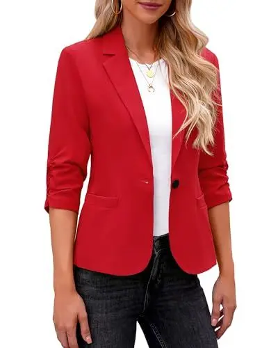 Produktbild: Roskiky Jacket Damen Blazer Jacke Damen Frühling Jacke Kurzer Blazer Damen Frühling Jacke Damen Jackett Damen Rot XL