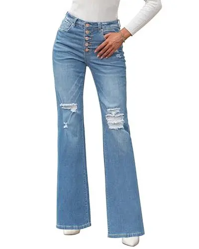 Produktbild: Roskiky Bootcut Jeans Damen Flared Jeans Für Damen High Waist Jeans Damen Stretch Highwaist Jeanshosen Für Damen Hellblaue Jeans Teenager Madchen Himmelblau M