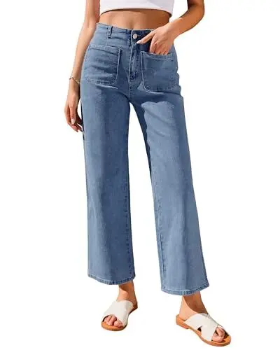 Produktbild: Roskiky Damen Jeans Hose Sommer 3/4 Hose Hellblau Klassisch Blau M