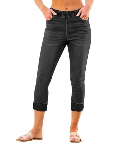 Produktbild: Roskiky Damen Skinny Capri Jeans Schwarz gewaschen XL