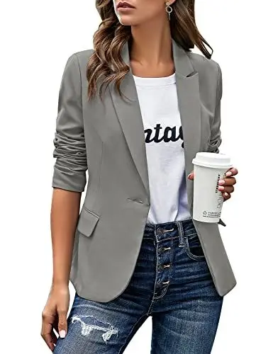 Produktbild: Roskiky Eingekerbter Blazer mit Revers Taschen und Knöpfe Grau Large