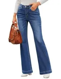 Produktbild: Roskiky Jeans Damen High Waist Jeans Damen Bootcut Jeans Damen Stretch Mom Jeans Damen Boyfriend Jeans Damen Locker Jeans Baggy Damen Dunkelblau M