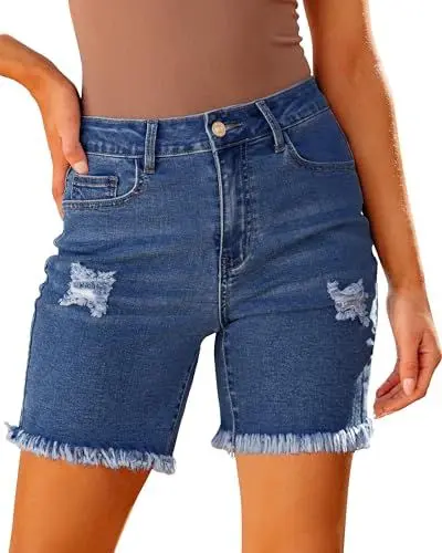 Produktbild: Roskiky Jeans Shorts Damen Kurze Jeans Damen Kurze Jeans Damen Jeans Kurz Medkum Blau L