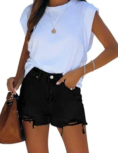 Produktbild: Roskiky Damen Kurze Hose Jeans Cargo Shorts Sommer Schwarz S