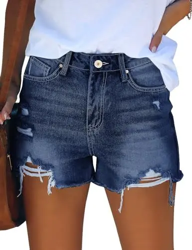 Produktbild: Roskiky Jeans Shorts Damen Sommer Kurze Hosen Jenshosen Hellblaue Blau L
