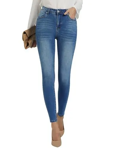 Produktbild: Roskiky Trousers for Women Freizeithose Damen High Waist Hose Damen Y2K Jeans Damen High Waist Jeggings Damen Blau M