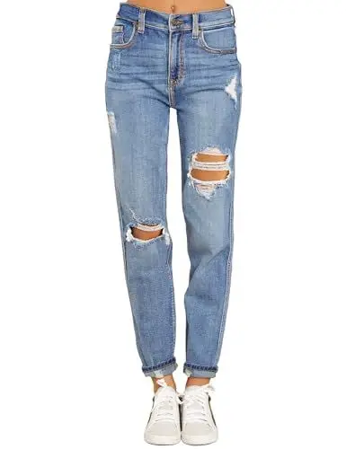 Produktbild: Roskiky Y2K Jeans Hosen Damen Sommer Stretch Jeggins Hose Für Damen High Waist Damen Jeans Sommer Jeans Zerrissen Damen Jeans Damen Hellblau Jeggins Damen Blau S