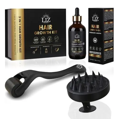 Produktbild: Rosmarinöl mit Biotin für Haare-Kopfhaut, 120ml Rosemary Oil For Hair, Haaröl zum Haarwachstum Beschleunigen, Dermaroller mit Kopfhaut Massagebürste und Hair Growth Oil, Rosmarinöl gegen Haarausfall