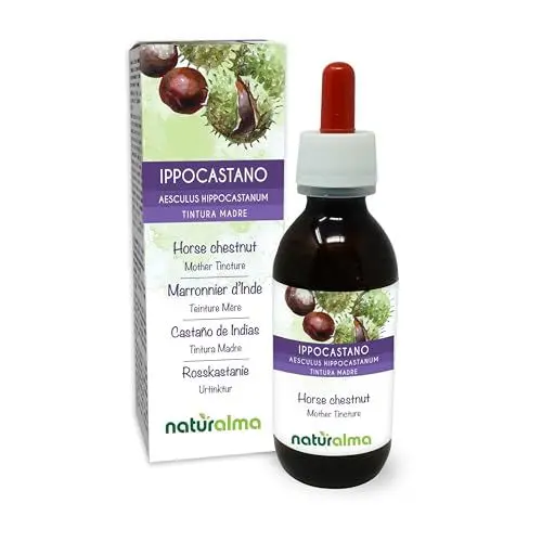Produktbild: Rosskastanie (Aesculus hippocastanum) Rinde und Samen Alkoholfreier Urtinktur Naturalma - Flüssig-Extrakt Tropfen 120 ml - Nahrungsergänzungsmittel - Veganer
