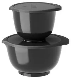 Produktbild: Rosti Margrethe Schüssel Set, Rührschüssel Set, 4-Teilig mit 2 Rührschüsseln und 2 Deckel, Teigschüssel aus Recycelbarem Kunststoff, 1,5 Liter und 3 Liter, Black Edition (Schwarz)