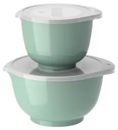 Produktbild: Rosti Margrethe Schüssel Set, Rührschüssel Set, 4-Teilig mit 2 Rührschüsseln und 2 Deckel, Teigschüssel aus Recycelbarem Kunststoff, 1,5 Liter und 3 Liter, Nordic Green (Grün)