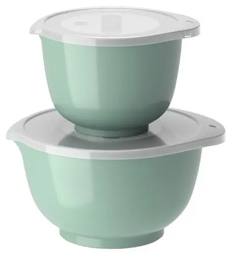 Produktbild: Rosti Margrethe Schüssel Set, Rührschüssel Set, 4-Teilig mit 2 Rührschüsseln und 2 Deckel, Teigschüssel aus Recycelbarem Kunststoff, 1,5 Liter und 3 Liter, Nordic Green (Grün)