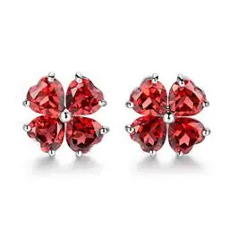 Produktbild: Rot Granat Herz Ohrringe Damen 925 Sterling Silber Ohrschmuck Ohrstecker Schmuck Geschenk für Damen Glücksbringer Lucky clover Damen Ohrring