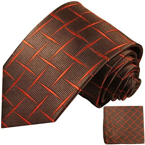 Produktbild: Rot braunes XL Krawatten Set 2tlg 100% Seidenkrawatte (extra lang 165cm) + Einstecktuch by Paul Malone