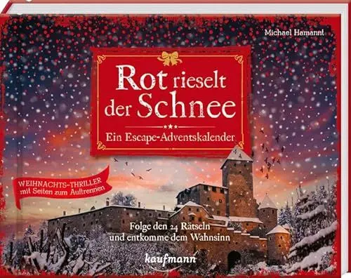 Produktbild: Rot rieselt der Schnee - Ein Escape-Adventskalender: Folge den 24 Rätseln und entkomme dem Wahnsinn (Escape-Adventskalender: Weihnachts-Thriller mit Seiten zum Auftrennen)