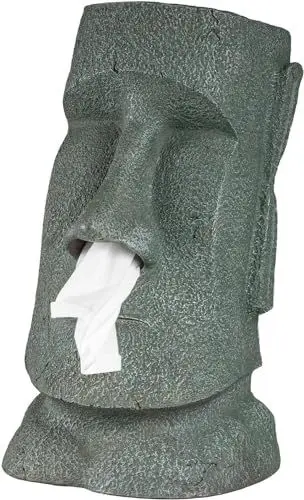 Produktbild: Rotary Hero Moai-Taschentuchspender - Servietten-Taschentuchbox mit Moai-Figur - Dekorativer Taschentuchhalter für Küche, Bad und Schlafzimmer - 18 x 14,5 x 32 cm