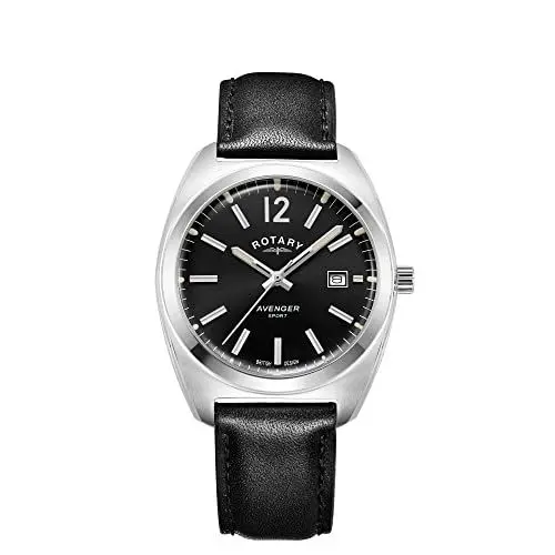 Produktbild: Rotary Herren Quartz Armbanduhr, 38.50mm GehäusegröÃŸe mit schwarz analog Zifferblatt und schwarz Lederarmband Armband GS05480/65