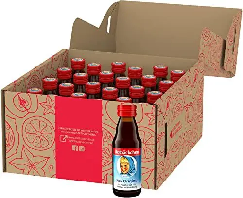 Produktbild: ROTBÄCKCHEN Das Original MINI 24er Pack (24 x 125 ml) - Saft aus 99 % Mehrfruchtsaft, 1 % Honig und Eisen