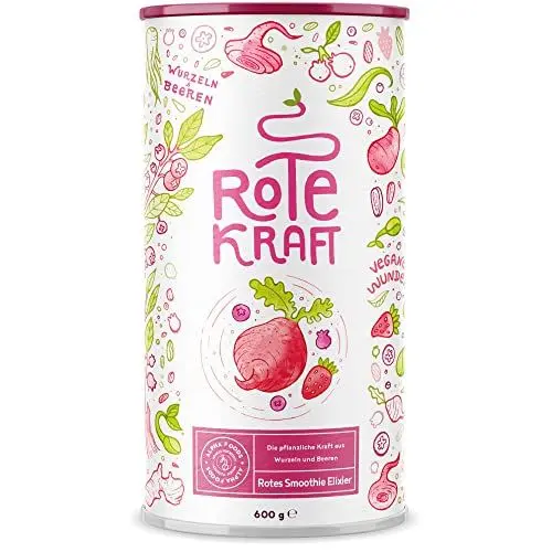 Produktbild: Rote Kraft | Smoothie Pulver | 600g | mit Wurzeln & Beeren u.a. Maca, Kurkuma, Guarana, Yerba Mate, Himbeeren, Açai, Goji Beeren | Alternative zu Kaffee - Alpha Foods