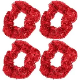 Produktbild: Rote Paillettenhaar- Rausch- Elastic: Weihnachtshaar- Scrunchie 4Pcs Weihnachts- Haar- Krawatten Seile Bands Pferdeschwanzhalter für Frauen Mädchen Valentinstag Tag