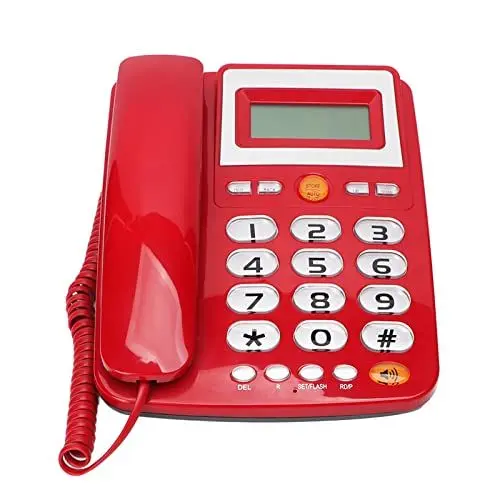 Produktbild: Rotes Festnetz-Heim Telefon, Kabel Telefon mit Großer Taste für Senioren, HD-LCD-Display, Helligkeits Anpassung, Freis Prec Heinrich Tung, Wählen mit Einem Knopf, Keine