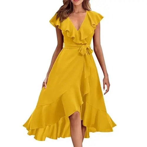 Produktbild: Rotes Kleid Brautkleid Brautjungfernkleid Kleid Lang Damen Rock Damen Kleid Blau Weiße Sommerkleider Rotes Kleid Kleider Damen Sommer Kleid Festlich Abendgarderobe Damen Gelb 2XL