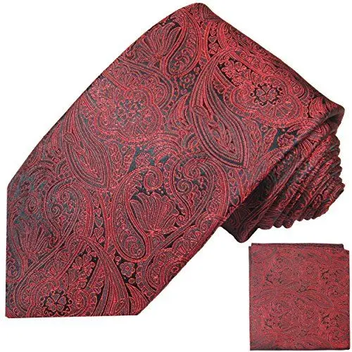 Produktbild: Rotes paisley Krawatten Set 2tlg Paul Malone Seidenkrawatte + Einstecktuch (Schmale 6cm Krawatte)