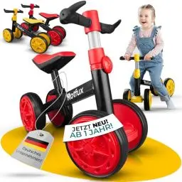 Produktbild: Rotfux Kinder Laufrad ab 1 Jahr (mitwachsend), Rutschauto mit 4 Rädern, Geschenk für Jungen und Mädchen zum Geburtstag, Indoor und Outdoor Spielzeug, (Rot)