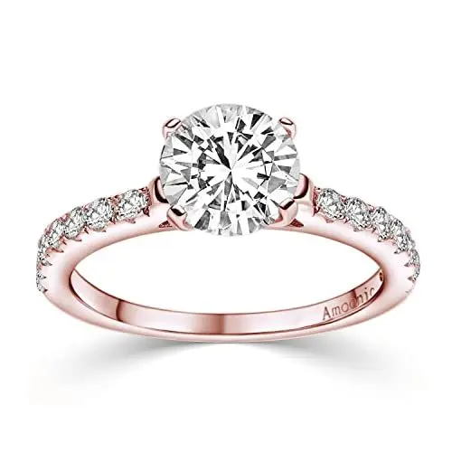 Produktbild: Rotgold Ring Verlobungsringe Rotgold vergoldet Zirkonia Stein + LUXUSETUI! Rotgoldring Ring Zirkonia wie Diamant Geschenk Ringe Heiratsantrag Hochzeit Verlobung Geschenke Frauen AM289 VGRTZIFAZIFA52