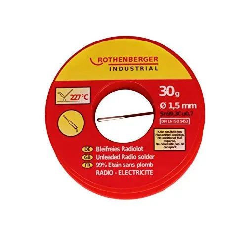 Produktbild: ROTHENBERGER Industrial | Bleifreies Radiolot SN99Cu1 | Ø 1,5 mm | 30 g | Zusammensetzung: Zinn 99%, Kupfer 1% | 1000002350